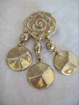 Gold Pin has a Flower with 3 Pie Shaped Charms Dangling from it. (#0343) - $10.99
