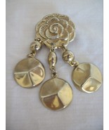 Gold Pin has a Flower with 3 Pie Shaped Charms Dangling from it. (#0343) - $15.03 CAD