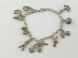 Sterling Silver Vintage 9 Charms BRACELET - 7 inches - FREE SHIPPING  - $65.00