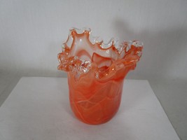 Beautiful Vintage Heavy Murano art Glass Vase Orange Lavorazione Arte It... - £31.64 GBP