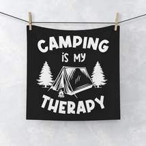 Camping is my therapy Black and White Illustration Face Towel - $15.45