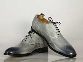 Handmade Men&#39;s Silver Leather Brogue Lace Up Shoes, Men Designer Fashion Shoes - £114.66 GBP