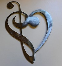 Music Heart Note - Musical Clef Mini Silver 9 1/2&quot;  x 6&quot; Metal Wall Art - £16.33 GBP