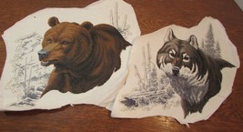 WILDLIFE BEAR- WOLF  -APPLIQUE Fabric  Vintage - £6.47 GBP