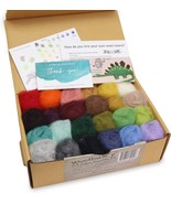 Woolbuddy Needle Felting Wool Kit 24 Assorted Corriedale Wool Roving Col... - $50.37