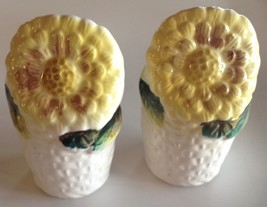 Vintage Made In Japan Salt and Pepper Shakers Yellow Flowers In Basket - £8.66 GBP