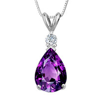 3.05 CT 14K Solid White Gold Amethyst Pear Shape Basket Setting Pendant w/ Chain - £135.07 GBP+