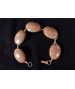 Vintage 7&quot; Gem Bracelet ~ Five Oval Taupe Goldstone Charms, Gold Tone Ha... - €33,46 EUR