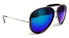 Black &amp; Silver Outdoorsman Aviator Sunglasses Blue Iridium Mirror Lenses - £10.03 GBP