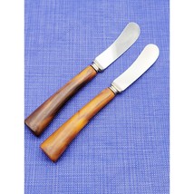 Set of 2 Tortoiseshell Bakelite Hand Butter Knives Made In USA Stainless - $372.61 MXN