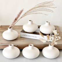 Set Of 6 Nordic Minimalist White Ceramic Donut Bud Vases For Decor | - £34.79 GBP