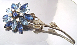 Vintage Juliana Montana Blue Flower Brooch Navette Rhinestone Silvertone... - £27.73 GBP