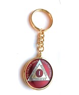 1 Year AA Medallion In Keychain Holder Mandarin Red Tri Plate Bright Sta... - £25.31 GBP