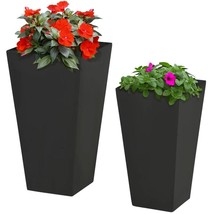 Set of 2 Modern Lightweight Black Outdoor Patio Flower Pot Tall Planter Box - £144.30 GBP