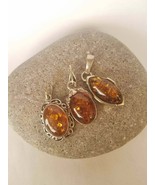 Silver Amber Oval pendants Baltic amber enhancer, Aura Energy jewelry gift Fossi - £35.98 GBP