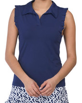 NWT X by GOTTEX Navy Blue Ruffle Sleeveless Golf Tennis Polo Shirt - S M L &amp; XL - £31.32 GBP
