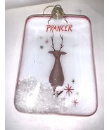 Handcrafted Glass Prancer Reindeer Christmas Ornament With Faux Snow &amp; R... - $13.57 CAD