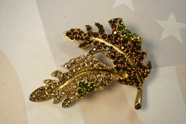 Kenneth Lane Bejeweled Leaf Pin Brooch with Rhinestones Avon  - $24.99