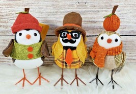 Fall Autumn Fabric Birds Tabletop Decor Way To Celebrate Set of 3 NEW - $32.99