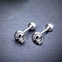 Mens Unisex Gothic Punk Skull Skeleton Screw Back Stud Earrings Stainless Steel - £5.53 GBP