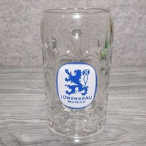 Vintage Lowenbrau Munchen 1 Liter Dimpled Glass 8&quot; Beer Stein Mug Oktoberfest - £16.04 GBP