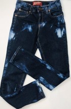 Custom Tie Dyed Jeans Sz 14 Skinny Stretch Denim Blue Distressed Dark Wash White - £16.49 GBP