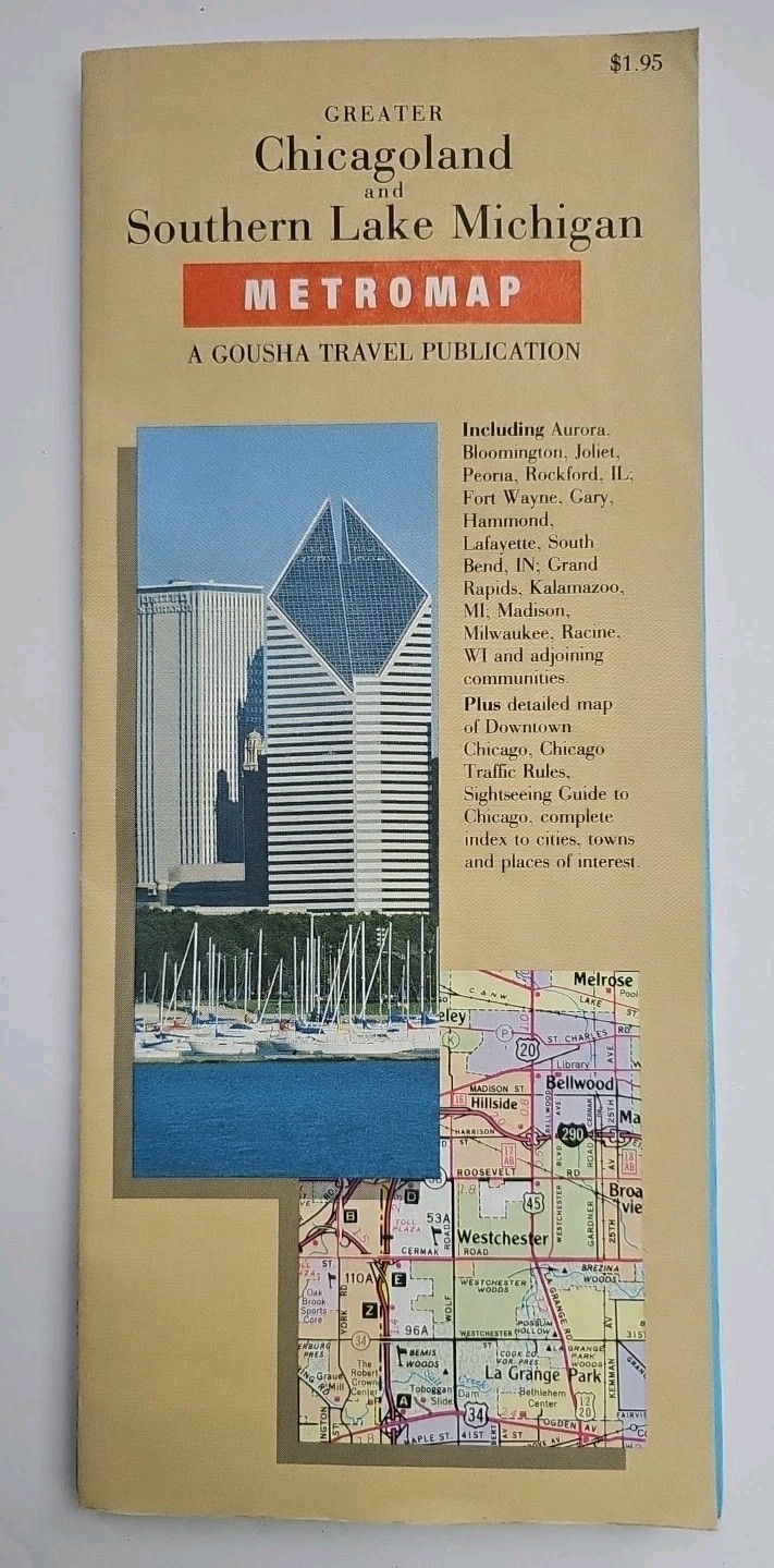 Chicagoland Southern Lake Michigan Metromap Road Map 1991  - $9.60