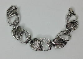 Sarah Coventry Leaf Link Bracelet Chunky Silver Tone Vintage Signed - £19.97 GBP
