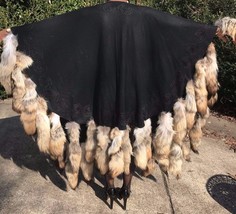 New Adrienne Landau Black embroidered wool Coyote Tails Fur Cape shawl c... - $1,583.99