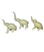 Vintage Set of 3 Glass Elephant Figurines Beige Trunks Up Lucky - $463.54 MXN