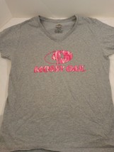 Women&#39;s Mossy Oak Gray with Pink Logo V-Neck Short Sleeve T-Shirt Size: Large - £6.20 GBP