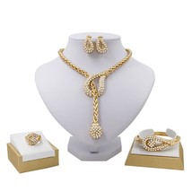 Luxury Dubai Gold Jewelry Sets for Women Necklace Bracelet Earrings Ring African - £27.63 GBP