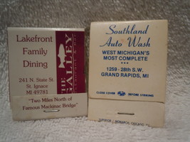 Michigan Advertising Match Books Lakefront Family Dining &amp; Southland Auto Wash - £4.73 GBP