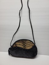 Carla Marchi Beaded Evening Bag Purse Black Colorful Art Deco Zip Should... - $31.98