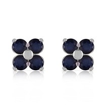 Galaxy Gold GG 1.15 CTW 14k Solid White Gold Natural Sapphire Stud Flower Earrin - £223.49 GBP