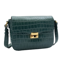 DR297 Women&#39;s Cross Body Bag Croc Print Handstitched Leather Handbag Green - £62.65 GBP