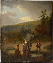 British landscape Dialogue at lunchtime 18th century Oil painting on wood - £803.47 GBP