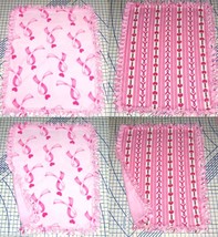 Pink Ribbon Breast Cancer Fleece Baby Blanket Pet Lap Hand Tied Girls 30... - £33.58 GBP