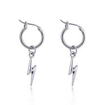 1 Pair New Punk Cool lightn Small Open Hoop Earrings With Pandent Personality Me - £6.72 GBP