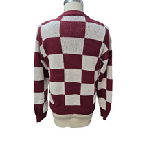 Vtg 90s Y2K Maroon/White Checker Board Knit Sweater Ribbed Knit Trim Mens M - $38.16