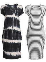 2 Maternity Daytime Short Sleeve Knit Dress Size L 12-14 TieDye Stripe NEW - £10.17 GBP