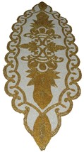 Beaded Table Runner Glitz &amp; Glimmer 35&quot; x 13&quot; white, golden glass beads ... - $69.30