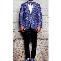 Men Insomnia Manzini Blazer Stage Performer Singer Prom MZN137 Royal Blue Lace image 2