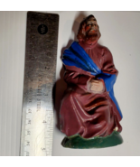 Vintage Nativity Putz Replacement St Joseph Blue Brown Chalkware Plaster... - $8.91