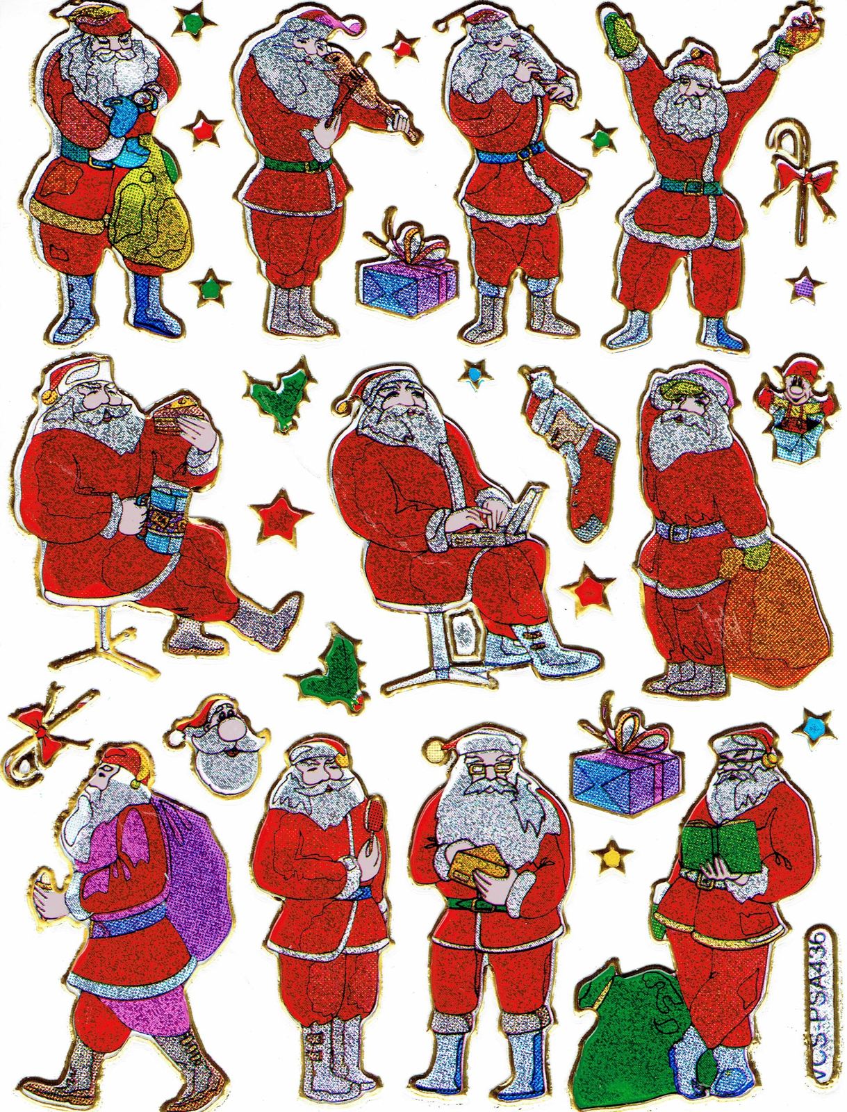 D543 Christmas Santa Claus Xmas Sticker Decal Kids Glitter 13x10 cm / 5x... - $1.99