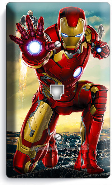 IRONMAN SUPERHERO PHONE JACK TELEPHONE WALL PLATE COVER BOYS BEDROOM IRON MAN TV