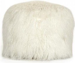 Pouf Ottoman White Tibetan Lamb Fur - £215.02 GBP