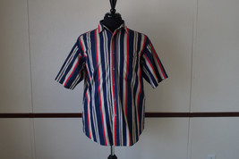 Vintage 90s BASIC EDITIONS Neon Hot Pink / Red Striped Short Sleeve Shir... - £15.08 GBP
