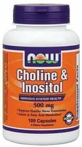 NEW Now Foods Choline &amp; Inositol Gluten Free Wheat Free Supplement 500mg 100Caps - £12.07 GBP