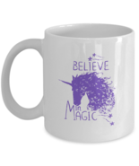 Unicorn Mug 'Believe in Magic' Motivational Mug white purple Coffee Cup 11 /15oz - $18.95